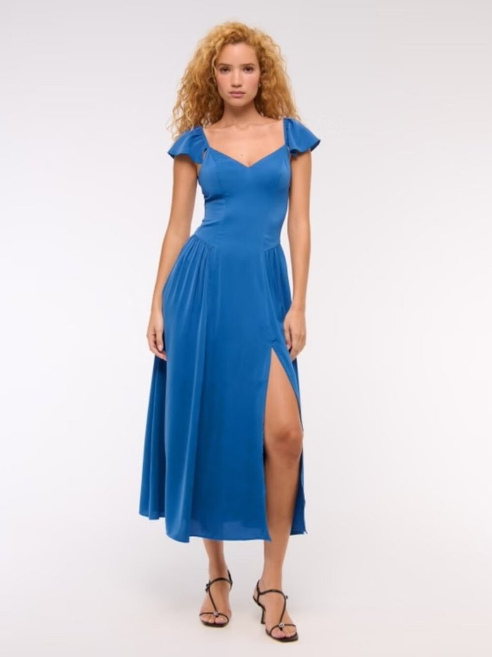 Abercrombie & Fitch Flutter Sleeve Midi Dress in Blue